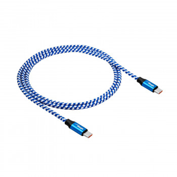 Kabel USB-C – USB-C w oplocie Akyga AK-USB-37, USB 2.0, 100 W, 1 m, niebieski