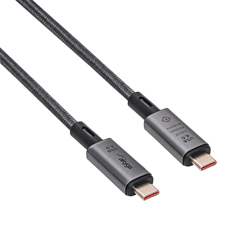 Kabel USB-C – USB-C w oplocie Akyga AK-USB-45, USB4, 40 Gb/s, 240 W, 1 m, szary
