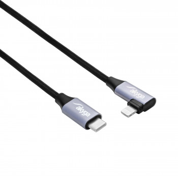 Kabel USB-C – Lightning w oplocie z wtykiem kątowym Akyga AK-USB-56, USB 2.0, 30 W, 1 m, czarny