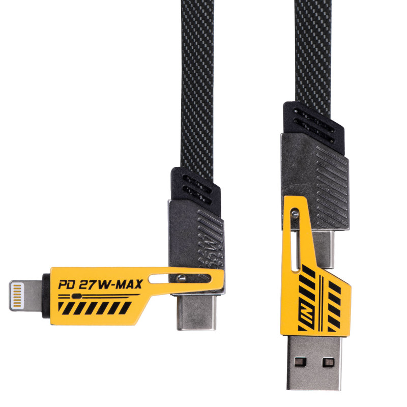 Kabel 4w1 w oplocie Akyga AK-USB-57 USB-A/USB-C – USB-C/Lightning, USB 2.0, 65 W, 1 m, szary