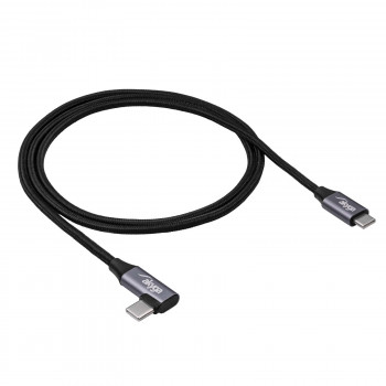 Kabel USB-C – USB-C w oplocie z wtykiem kątowym Akyga AK-USB-54, USB 2.0, 60 W, 1 m, czarny