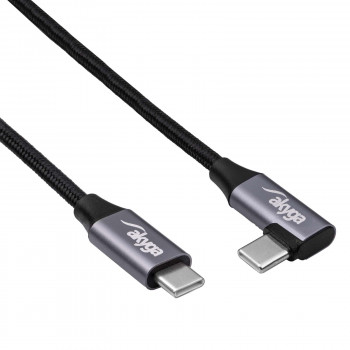 Kabel USB-C – USB-C w oplocie z wtykiem kątowym Akyga AK-USB-54, USB 2.0, 60 W, 1 m, czarny