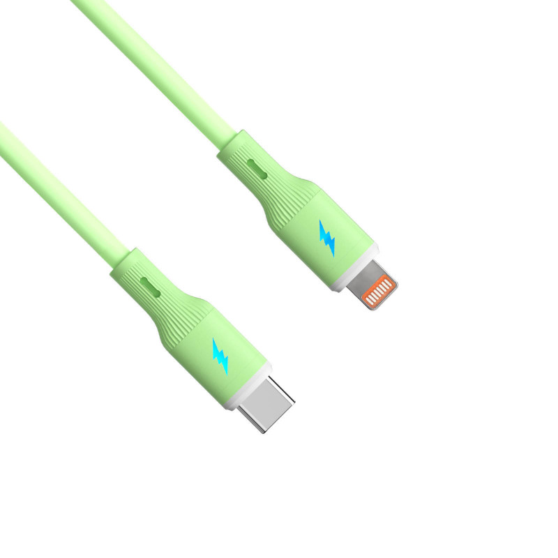 Akyga AK-USB-73 kabel USB-C do Lightning z silikonu, USB 2.0, 30 W, 1 m, zielony