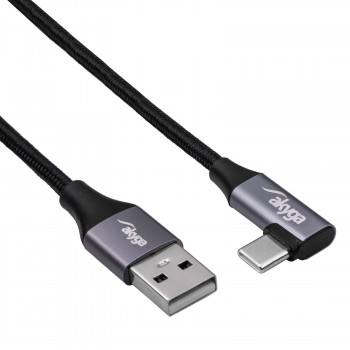 Akyga AK-USB-74 kabel USB-A do kątowego USB-C oplot, USB 2.0, 60 W, 1 m, czarny