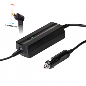 Akyga AK-ND-36 samochodowy zasilacz do laptopa 19 V / 4,74 A, 90 W, 5,5 x 2,5 mm, do laptopów ASUS / Toshiba