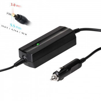Akyga AK-ND-37 samochodowy zasilacz do laptopa 19 V / 4,74 A, 90 W, 5,5 x 3,0 mm + pin, do laptopów Samsung