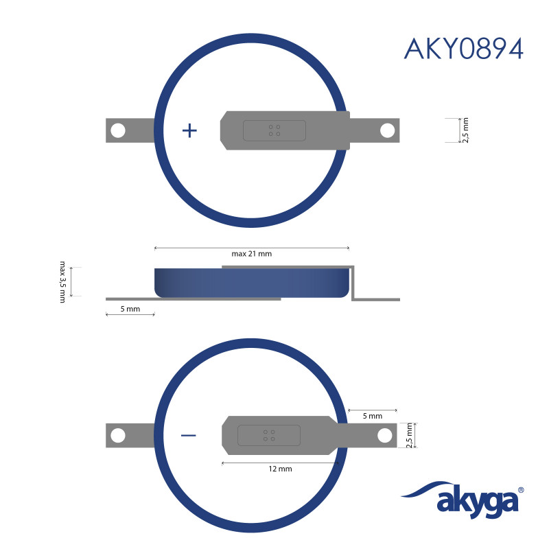 Bateria litowa Akyga AKY0894 CR2032 ST2NB 3 V 210 mAh z 2 pinami, raster 20 mm (THT)