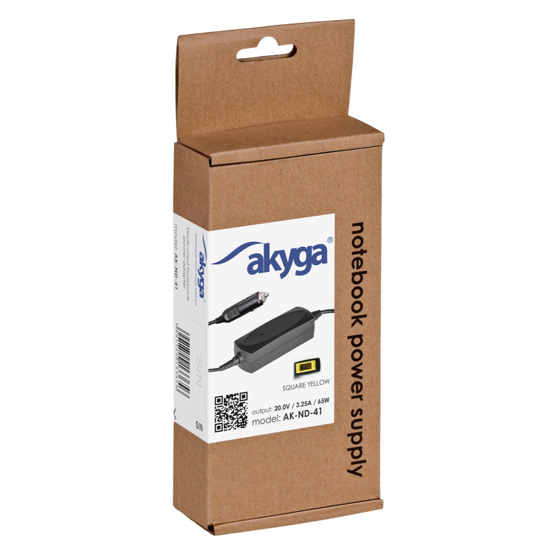Akyga AK-ND-41 samochodowy zasilacz do laptopa 20 V / 3,25 A, 65 W, Slim Tip, do laptopów Lenovo