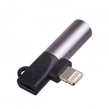 Akyga AK-AD-63 adapter Lightning (m) na Lightning (f) + gniazdo jack 3,5 mm (f), czarny