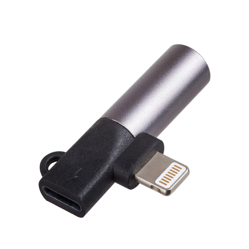 Akyga AK-AD-63 adapter Lightning (m) na Lightning (f) + gniazdo jack 3,5 mm (f), czarny