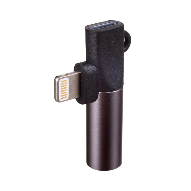 Akyga AK-AD-63 adapter Lightning (m) na Lightning (f) + gniazdo jack 3,5 mm (f), czarny