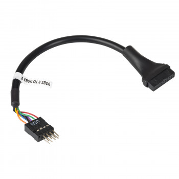 Akyga AK-CA-75 wewnętrzny kabel adaptera USB 2.0 9-pin (M) na USB 3.0 19-pin (F) do płyty głównej, 20 cm, czarny