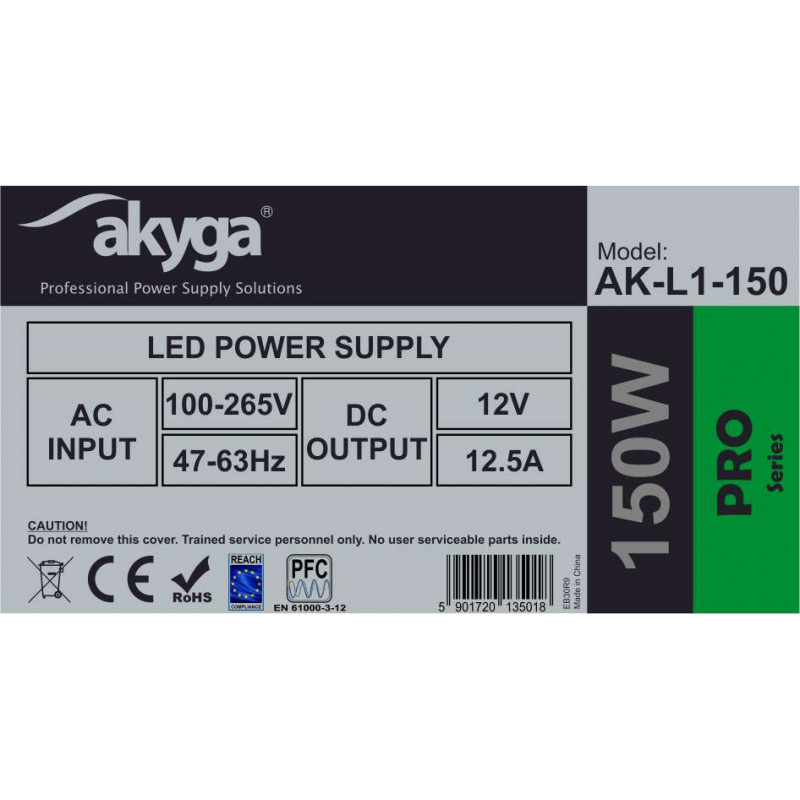 Zasilacz impulsowy LED Akyga AK-L1-150 12 V, 12,5 A, 150 W, IP20