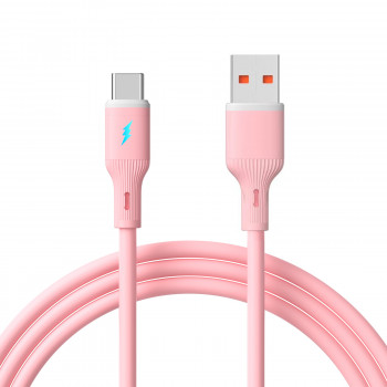 Akyga AK-USB-61 kabel USB-A (m) / USB-C (m), USB 2.0, 18W, 1 m, różowy, silikonowy