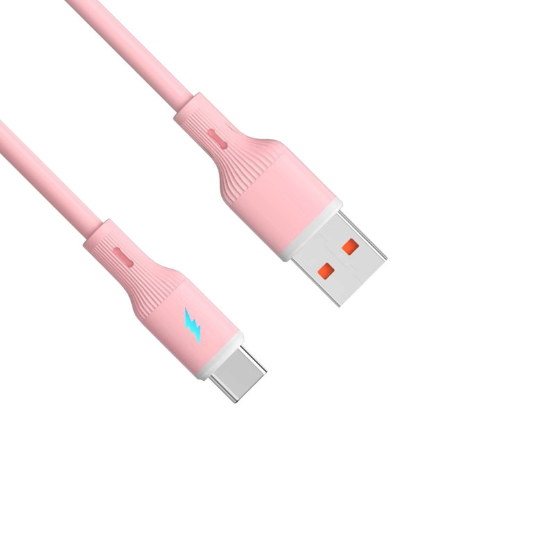 Akyga AK-USB-61 kabel USB-A (m) / USB-C (m), USB 2.0, 18W, 1 m, różowy, silikonowy