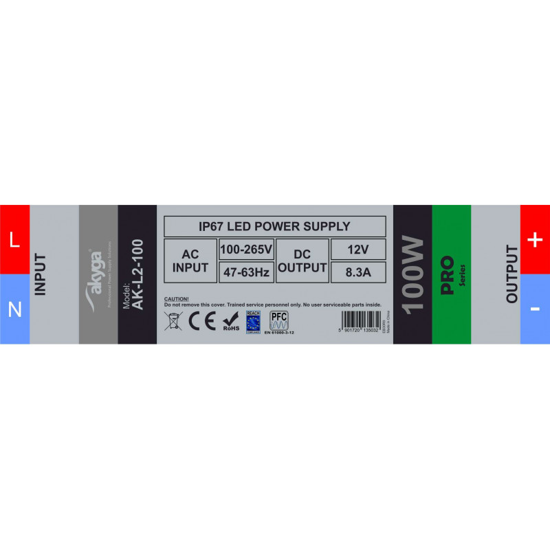 Zasilacz impulsowy hermetyczny LED Akyga AK-L2-100 12 V, 8,3 A, 100 W, IP67