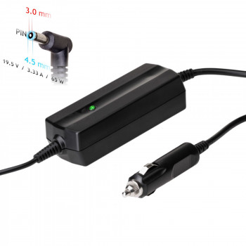Akyga AK-ND-40 samochodowy zasilacz do laptopa 19,5 V / 3,33 A, 65 W, 4,5 x 3,0 mm + pin, do laptopów HP