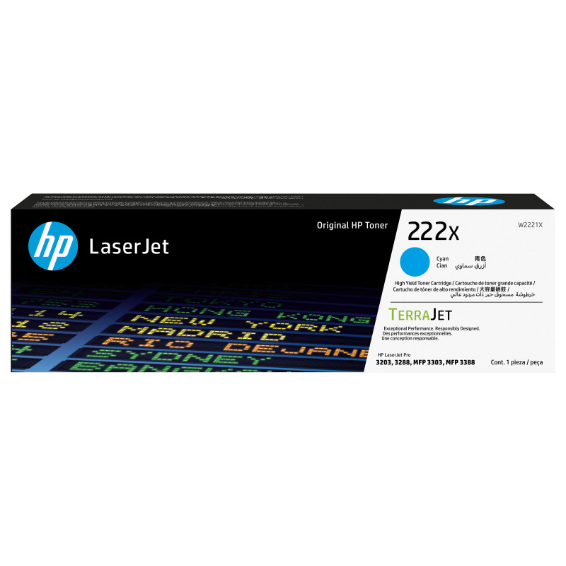 HP 222X W2221X oryginalna kaseta z tonerem LaserJet o wysokiej wydajności, cyjan, do 2 500 stron