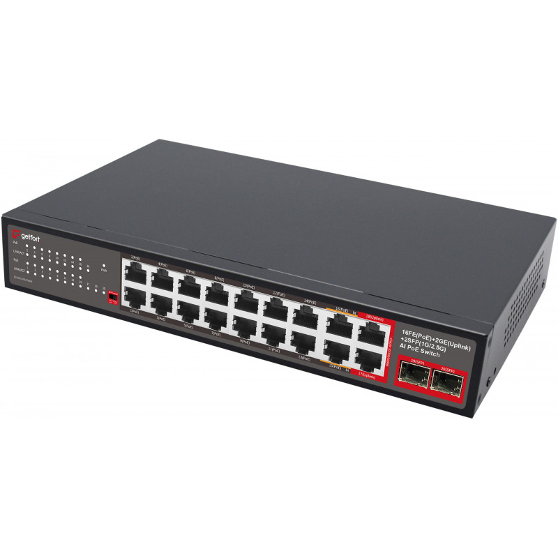 Switch PoE Getfort GF-120G-16P-240, 16 x 10/100 PoE + 2 x GE + 2 x SFP, 240 W