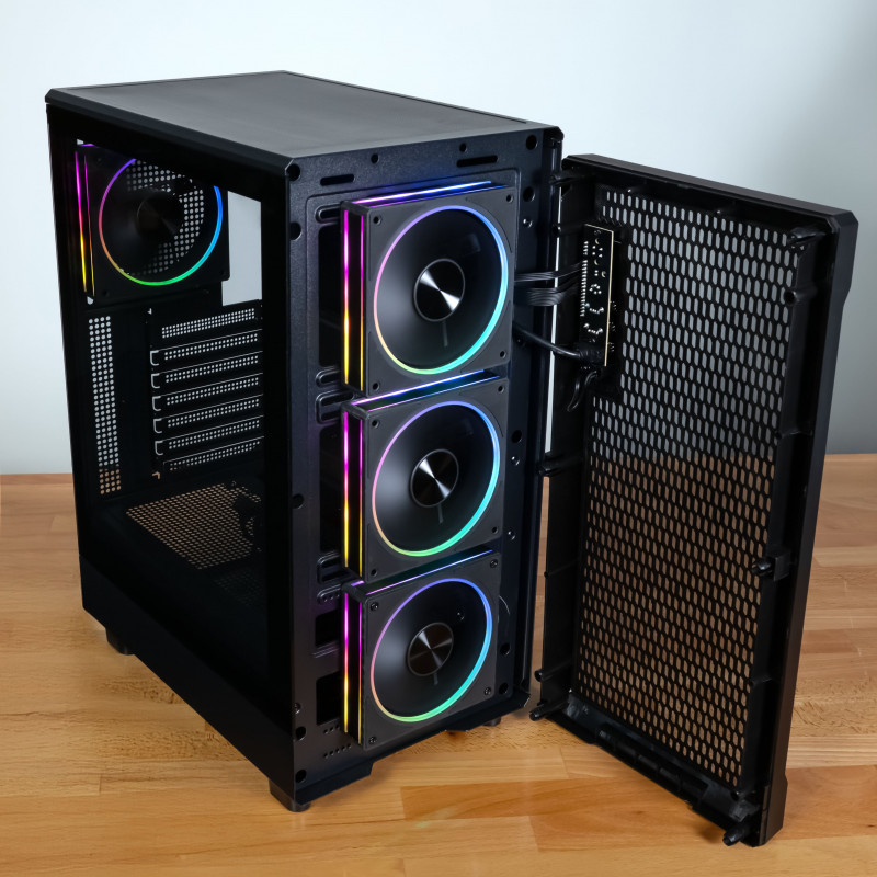Obudowa komputerowa Kolink AM2 ARGB Midi Tower, ATX, szkło hartowane, 4 wentylatory 120 mm w zestawie, czarna