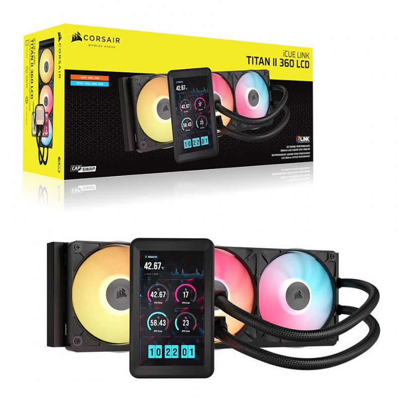 Corsair iCUE LINK TITAN II 360 RX LCD chłodzenie cieczą all-in-one, 360 mm, RGB, czarne, CW-9061045-WW