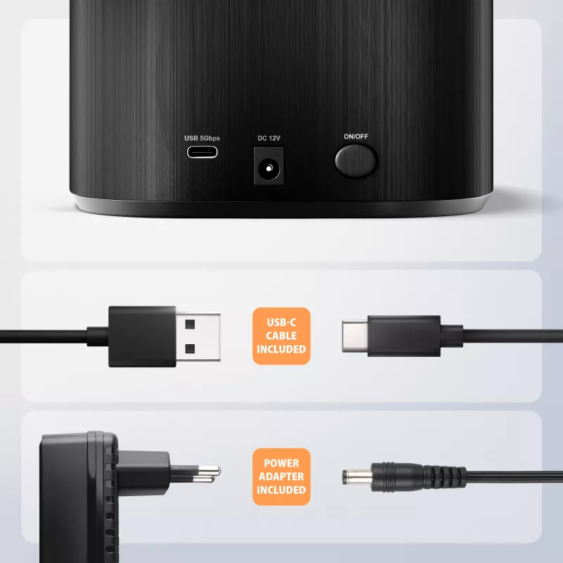 Axagon ADSA-SC stacja dokująca do dysków SATA 2,5/3,5 cala, USB-C 5 Gb/s, z funkcją klonowania