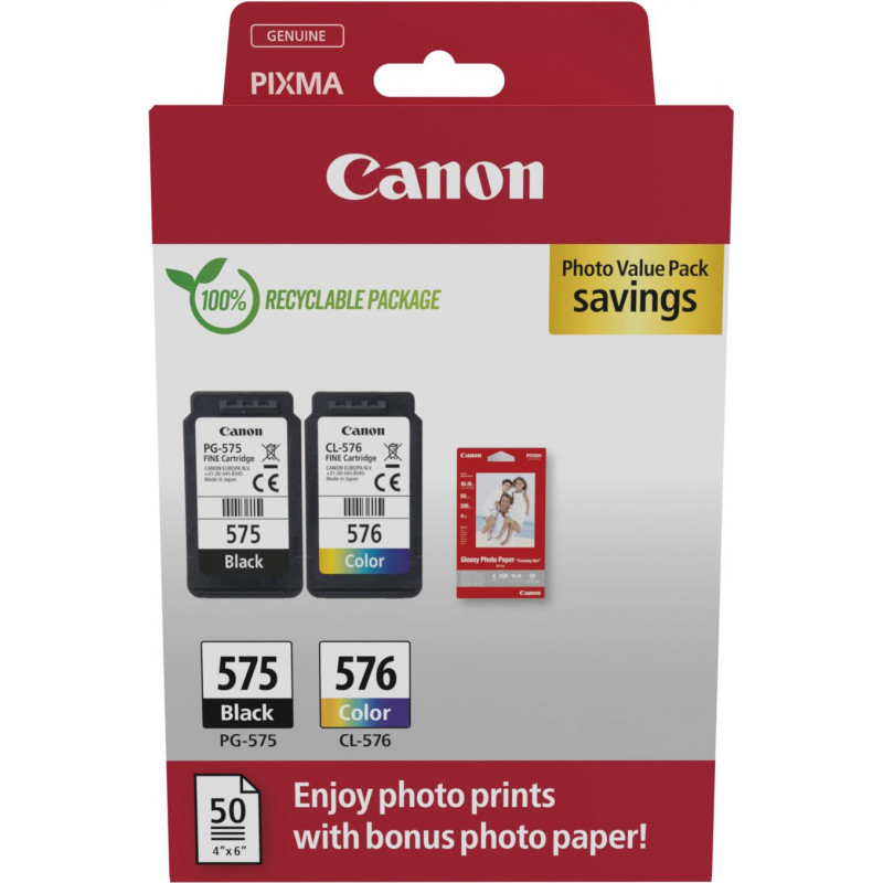 Canon PG-575/CL-576 Photo Value Pack, tusze czarny + kolorowy (2 szt.) z papierem fotograficznym