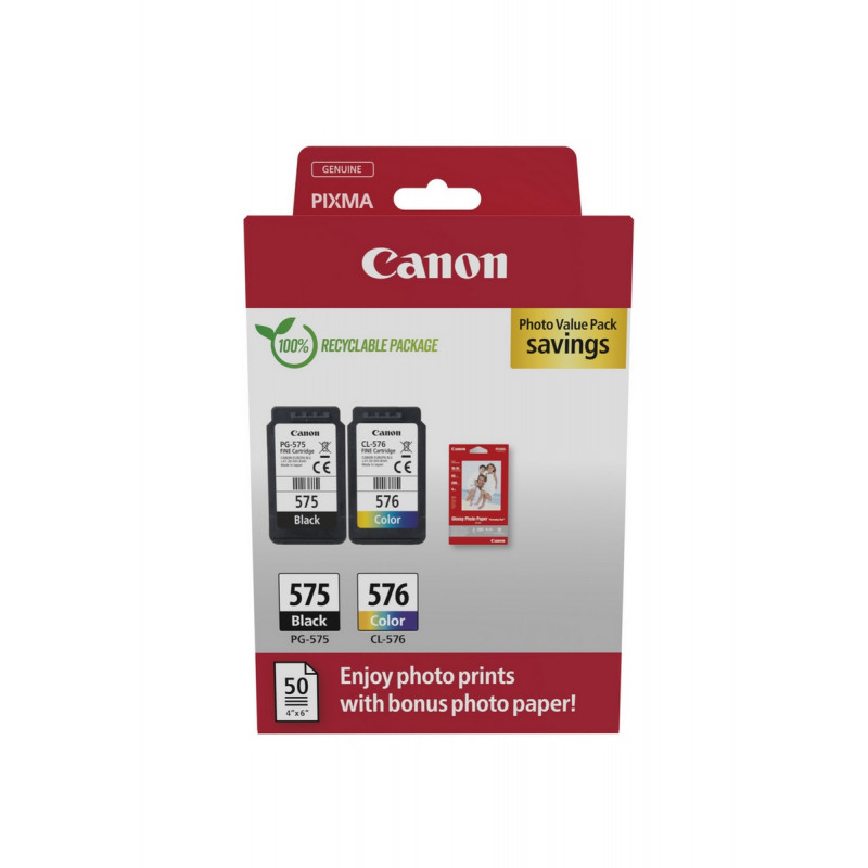 Canon PG-575/CL-576 Photo Value Pack, tusze czarny + kolorowy (2 szt.) z papierem fotograficznym
