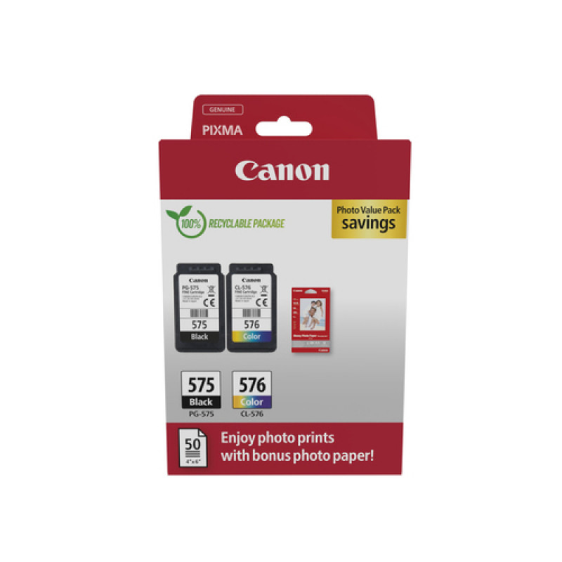 Canon PG-575/CL-576 Photo Value Pack, tusze czarny + kolorowy (2 szt.) z papierem fotograficznym