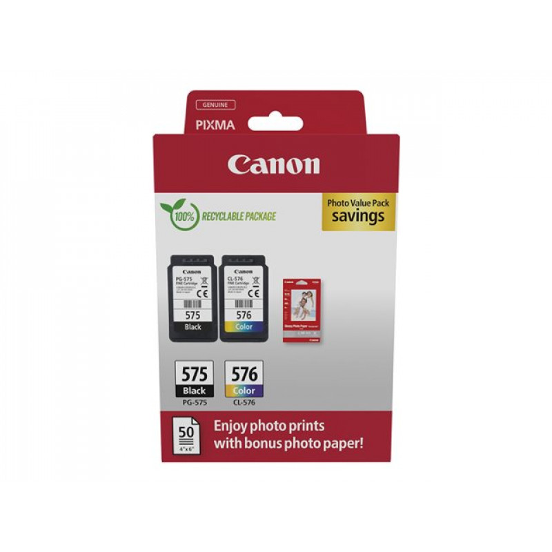 Canon PG-575/CL-576 Photo Value Pack, tusze czarny + kolorowy (2 szt.) z papierem fotograficznym