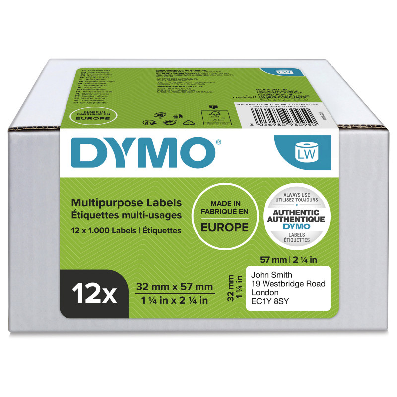DYMO 2093095 etykiety uniwersalne do LabelWriter, 32 x 57 mm, 12 rolek, białe