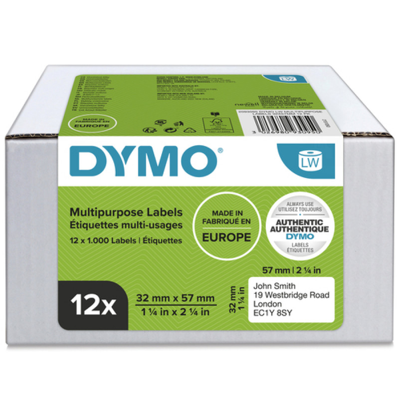 DYMO 2093095 etykiety uniwersalne do LabelWriter, 32 x 57 mm, 12 rolek, białe