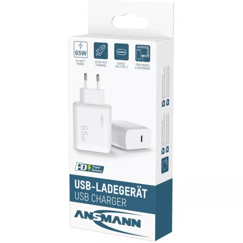 Ansmann Home Charger HC165PD ładowarka USB, 1x USB-C, PPS, PD, Quick Charge, 65 W, biała