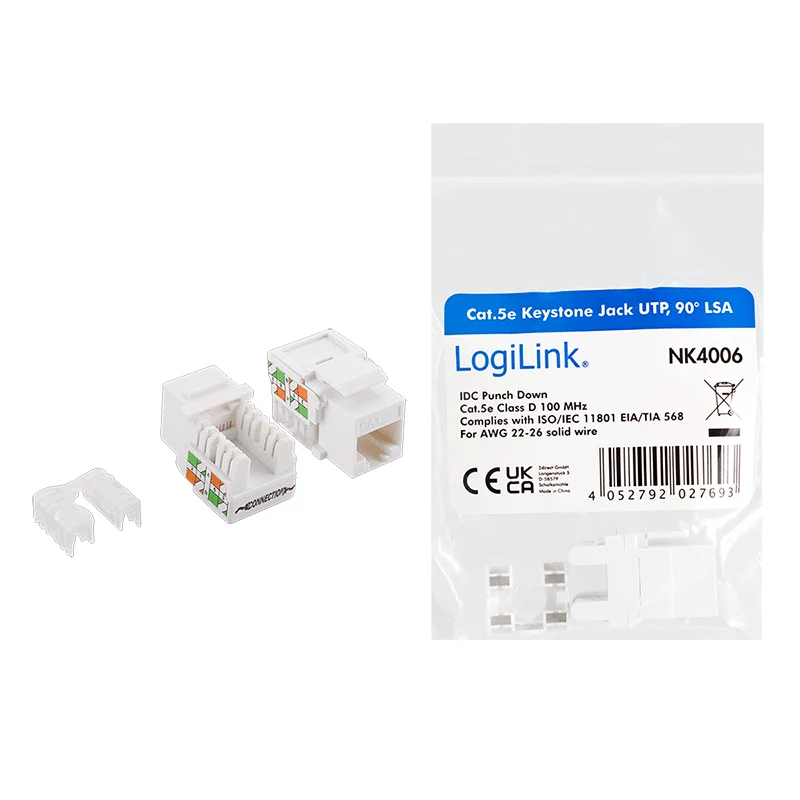 LogiLink NK4006 moduł keystone RJ45, Cat.5e UTP, zacisk 90°, biały
