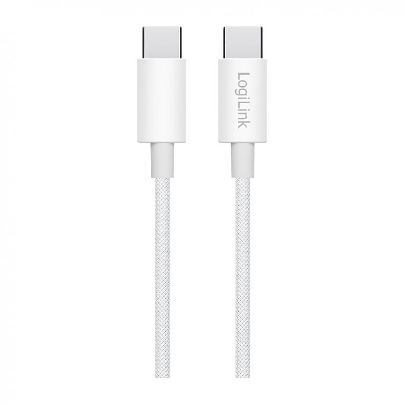 LogiLink CU0341 kabel USB 2.0 Type-C, C/M do C/M, 480 Mb/s, 60 W, nylon, biały, 1 m