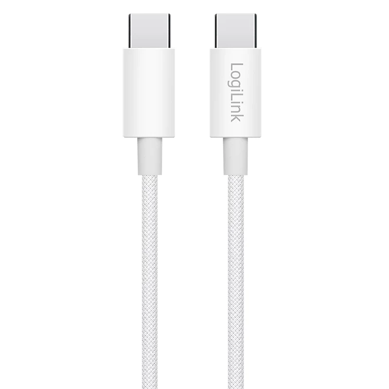 LogiLink CU0339 kabel USB 2.0 Type-C, C/M na C/M, 480 Mb/s, 60 W, nylon, biały, 0,15 m