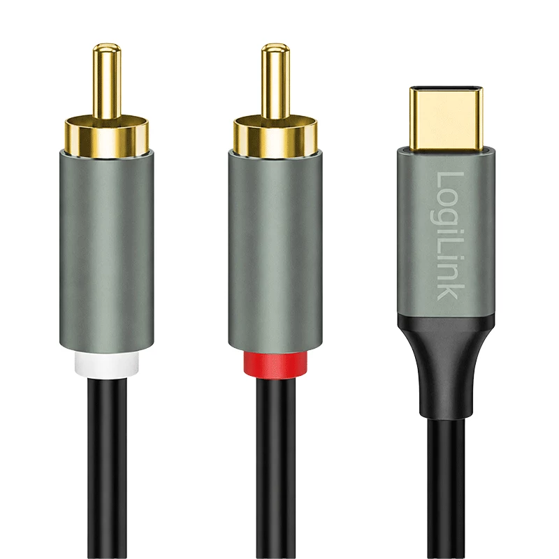 LogiLink CUA0140 kabel USB 2.0 Type-C na 2x RCA, audio stereo, aluminium, czarno-srebrny, 1 m