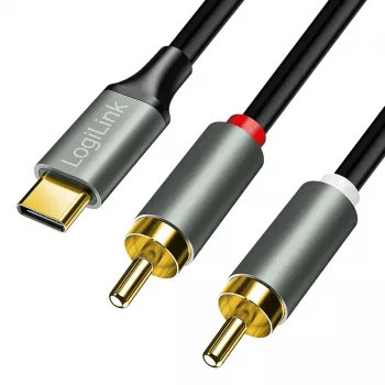 LogiLink CUA0141 kabel USB 2.0 Type-C na 2x RCA, audio stereo, aluminium, czarno-srebrny, 1,5 m