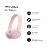 Sony WH-CH530 słuchawki nauszne Bluetooth z mikrofonem, redukcja szumów, różowe
