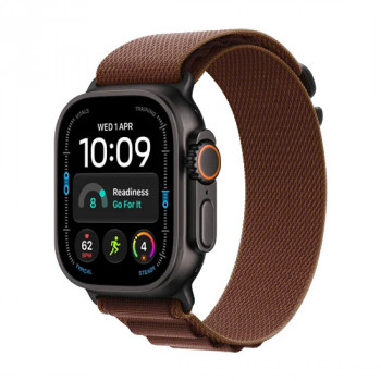 Apple Watch Ultra 4 (2026) smartwatch, 5G, 49 mm, koperta z czarnego tytanu, Alpine Loop burgund, M