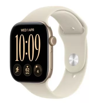 Apple Watch Series 12 GPS smartwatch, 42 mm, aluminiowa koperta w kolorze jasnego złota, piaskowy pasek sportowy S/M