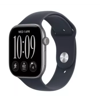 Apple Watch Series 12 smartwatch, GPS + Cellular, 46 mm, koperta z aluminium w kolorze gwiezdnej szarości, granatowy pasek sportowy M/L