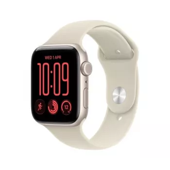 Apple Watch SE 3 smartwatch, GPS + Cellular, 44 mm, koperta z aluminium w kolorze księżycowej poświaty, piaskowy pasek sportowy S/M