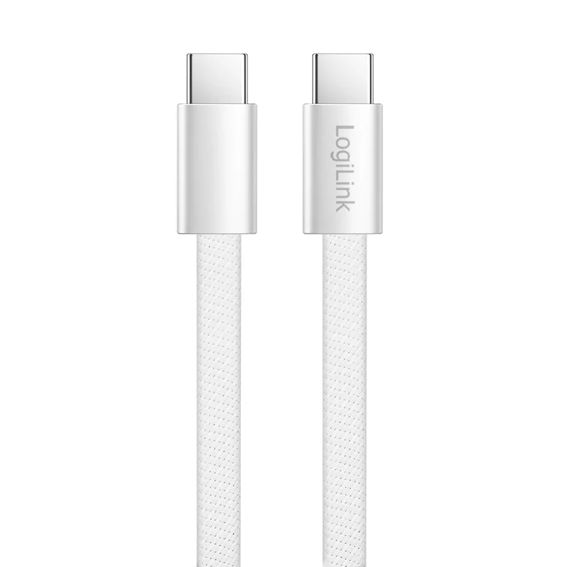 LogiLink CU0445 płaski kabel USB 2.0 USB-C na USB-C, w oplocie, 480 Mb/s, 60 W, biały, 1 m