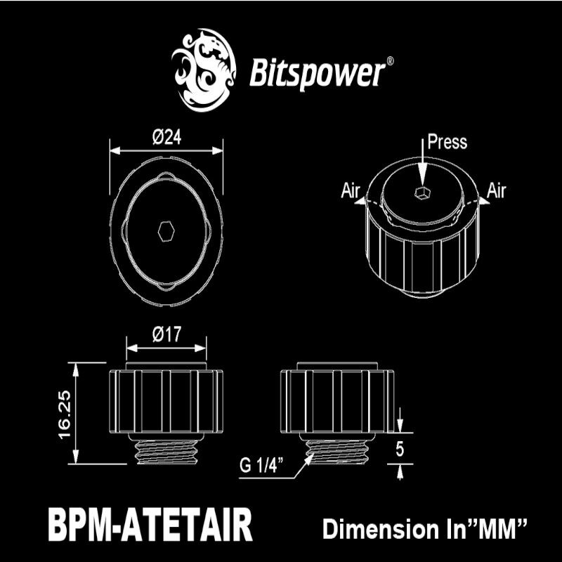 Bitspower Artemis BPM-ATETAIR-SL ręczny odpowietrznik, gwint zewnętrzny G1/4″, srebrny piaskowany