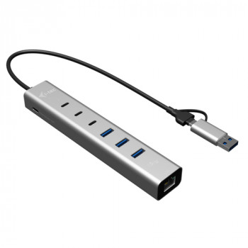 i-tec CAHUBMETAL6LANPD metalowy hub USB-C/USB-A, 6 portów, Gigabit LAN, Power Delivery 85 W, srebrny