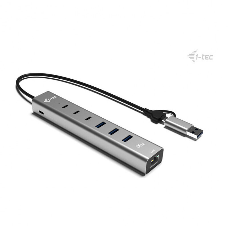 i-tec CAHUBMETAL6LANPD metalowy hub USB-C/USB-A, 6 portów, Gigabit LAN, Power Delivery 85 W, srebrny