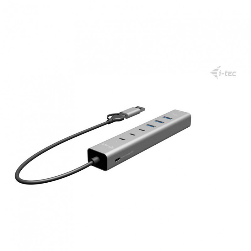 i-tec CAHUBMETAL6LANPD metalowy hub USB-C/USB-A, 6 portów, Gigabit LAN, Power Delivery 85 W, srebrny