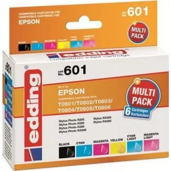 Edding EDD-601 wkłady atramentowe do Epson Stylus Photo P50, zamienniki, multipack czarny + cyjan + magenta + foto cyjan + foto magenta (6 szt.)