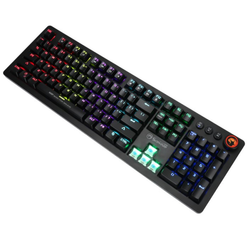 Klawiatura mechaniczna dla graczy Marvo KG917, układ US, RGB, przełączniki Jixian Blue, USB, czarna